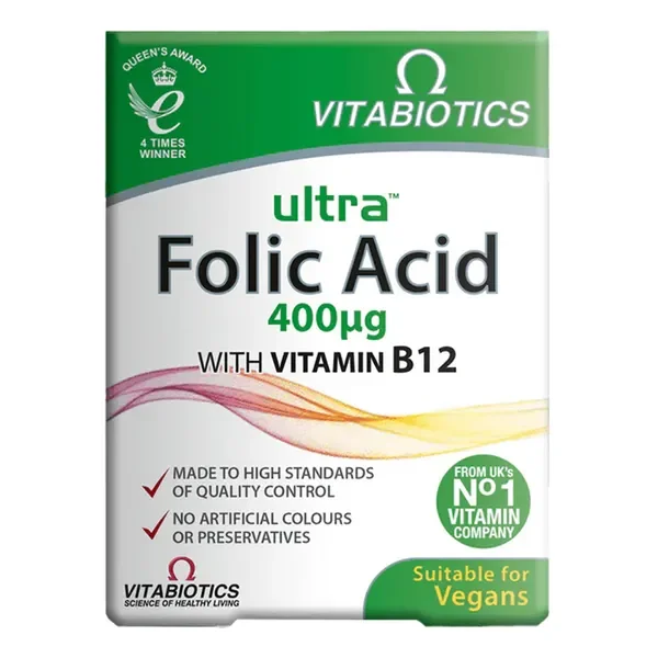 Kwas foliowy 400 µg + Witamina B12 5 µg 60 tabletek [Vitabiotics] - Vitabiotics