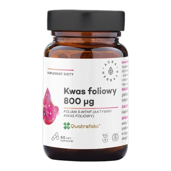 Kwas foliowy 800 μg 60 kapsułek [Aura Herbals] - Aura Herbals