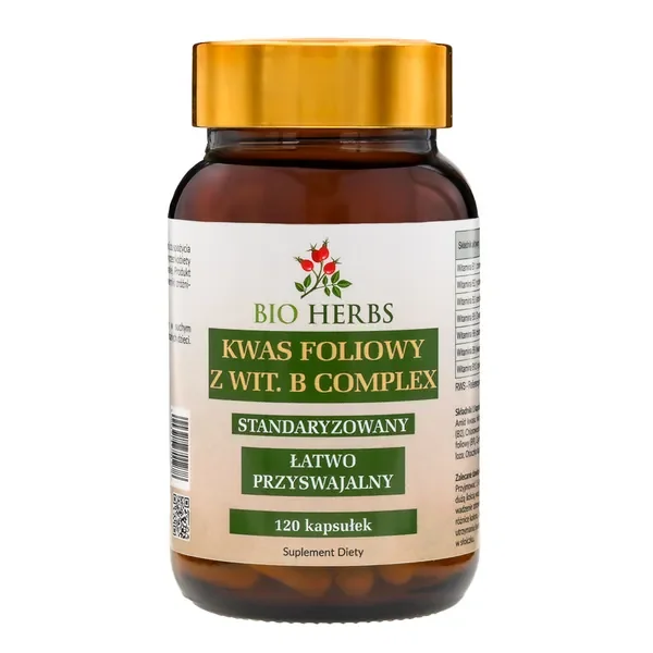 Kwas Foliowy z wit. B Complex 600 µg 120 kapsułek [My Herbs] - My Herbs