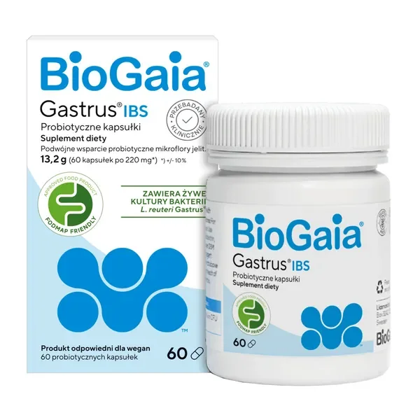 Limosilactobacillus reuteri Gastrus 2x10^8 CFU 60 kapsułek [BioGaia] - BioGaia