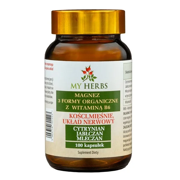 Magnez 3 Formy Organiczne z Witaminą B6 100 kapsułek [My Herbs] - My Herbs