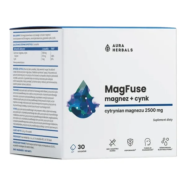 Magnez + Cynk 375mg + 5mg 30 saszetek [Aura Herbals] - Aura Herbals
