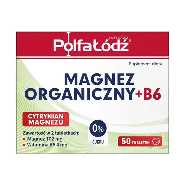 Magnez Organiczny + B6 102mg/4mg 50 tabletek [Polfa-Łódź] - Polfa-Łódź