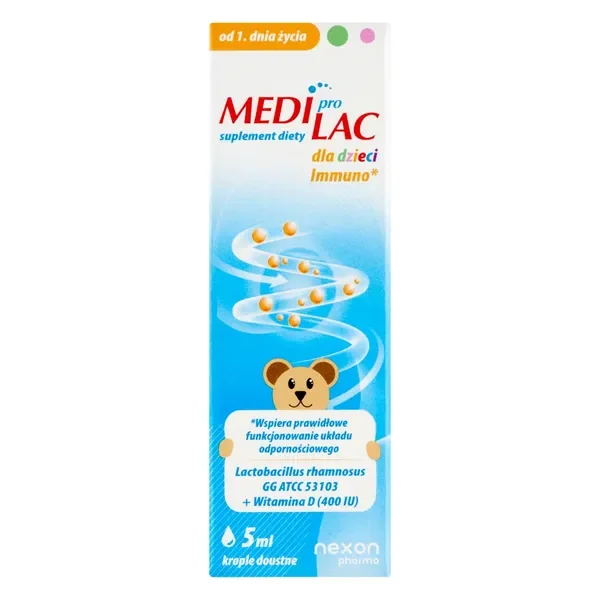Mediprolac dla dzieci Immuno Lactobacillus rhamnosus GG + Witamina D3 krople 5ml [Nexon Pharma] - Nexon Pharma