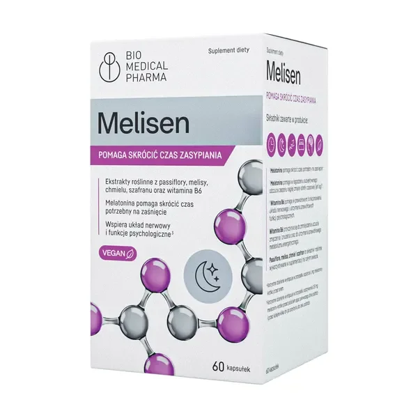 Melisen Melatonina 1mg + Melisa + Passiflora 60 kapsułek [Bio Medical Pharma] - Bio Medical Pharma