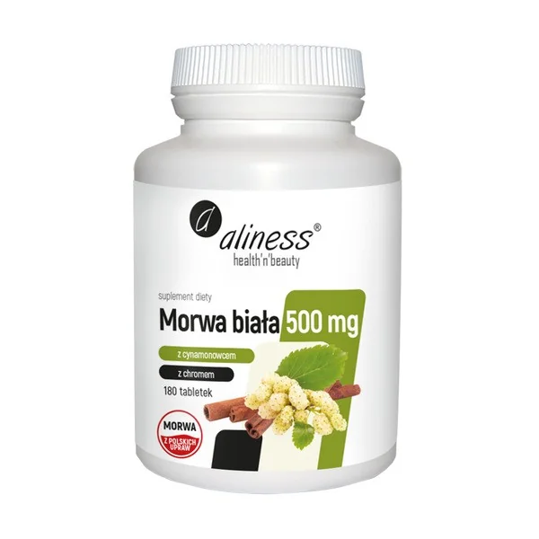 Morwa biała z cynamonowcem i chromem 500 mg 180 tabletek [Aliness] - Aliness Health'N'Beauty