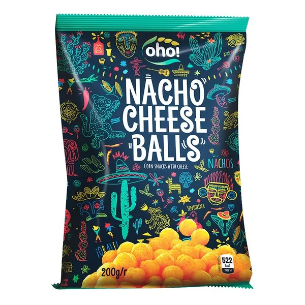 Nacho Cheese Balls chipsy kukurydziane kuleczki o smaku serowym 200g [Oho] - Oho