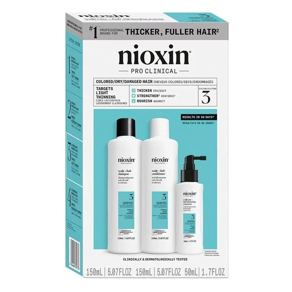 Nioxin System 3 zestaw wzmacniający włosy farbowane przerzedzone szampon 150ml + odżywka 150ml + serum 50ml - Nioxin