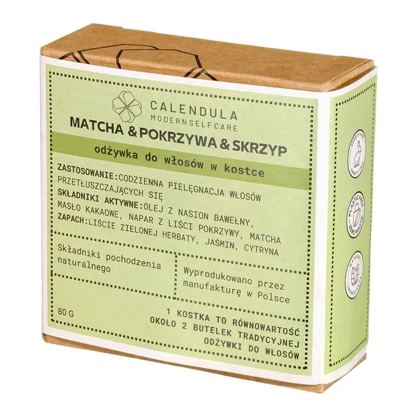 Odżywka do włosów w kostce Matcha & Pokrzywa & Skrzyp 60g [Calendula Modern Self Care] - Calendula Modern Self Care