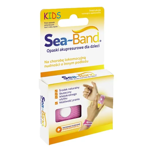 Opaska akupresurowa przeciw mdłościom dla dzieci różowa 2 szt [Sea-Band] - Sea-Band
