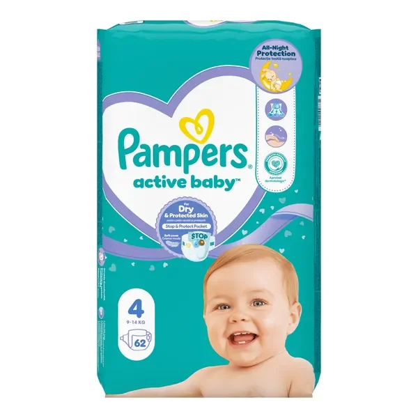 Pampers Active Baby rozmiar 4 pieluszki 62 szt. - Pampers