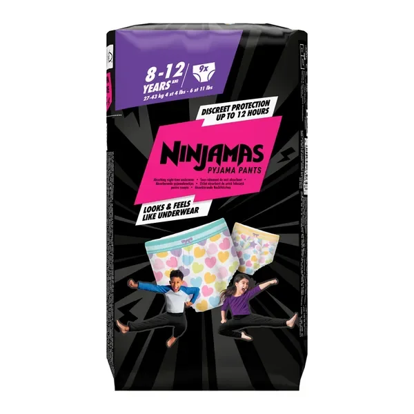 Pampers Ninjamas pieluchomajtki dla dziewczynki rozmiar 8 (8-12 lat) 9 szt. - Pampers