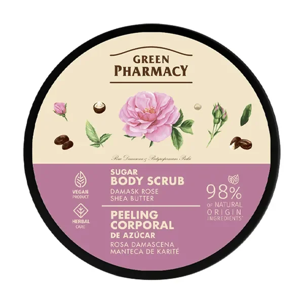 Peeling cukrowy do ciała róża damasceńska i masło shea 200ml [Green Pharmacy] - Green Pharmacy