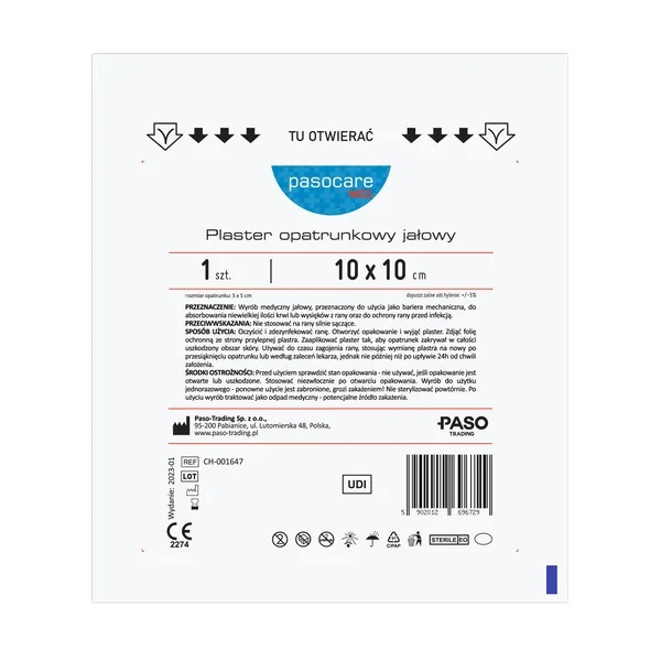 Plaster opatrunkowy jałowy 10x10cm 1szt [Pasocare Med] - Pasocare Med