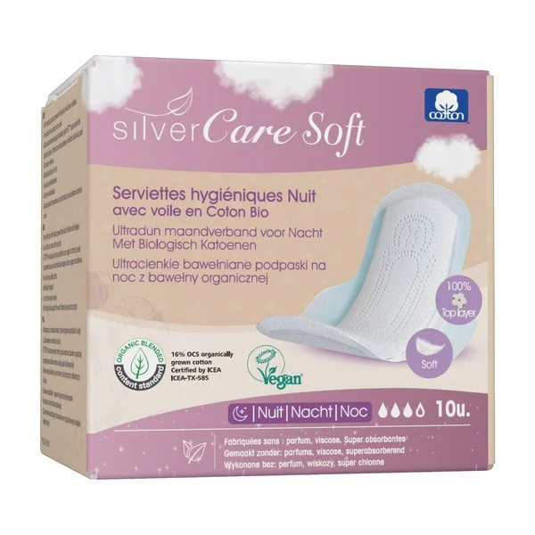 Podpaski ekologiczne Soft na noc 100% BIO 10 szt. [Silver Care] - Silver Care