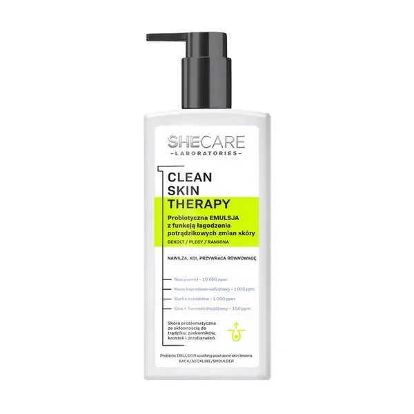 Probiotyczna emulsja do ciała łagodząca zmiany potrądzikowe 225ml [SheCare] - SheCare