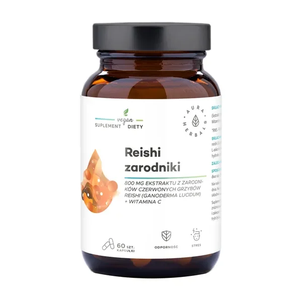 Reishi zarodniki 800 mg + Witamina C 100 mg 60 kapsułek [Aura Herbals] - Aura Herbals