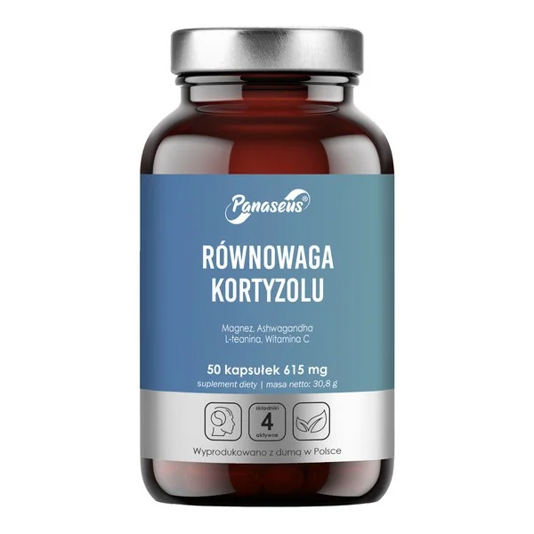 Równowaga Kortyzolu Magnez Ashwagandha L-teanina Witamina C 50 kapsułek [Panaseus] - Panaseus