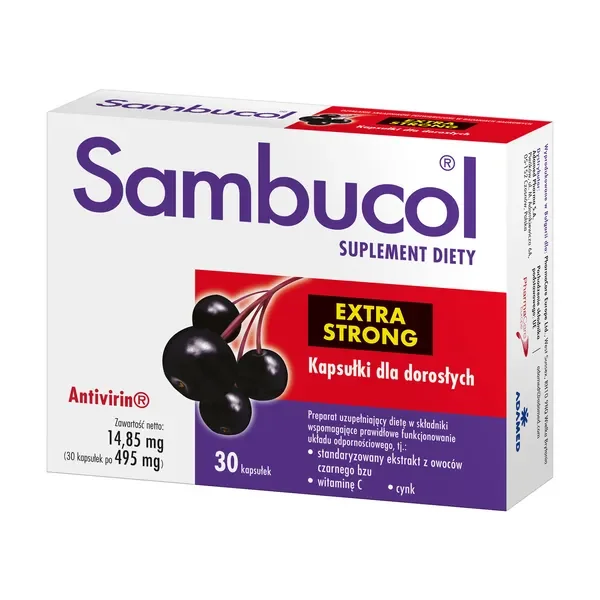 Sambucol Extra Strong ekstrakt z bzu czarnego z witaminą C i cynkiem 30 kapsułek [Sambucol] - Sambucol