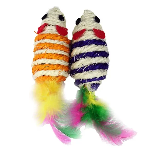 Sizalowe myszki dla kota z piórami 2 szt. [Pet Nova] - Pet Nova