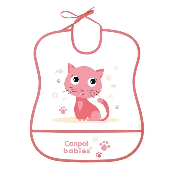Śliniak zmywalny miękki CUTE ANIMALS kotek różowy 1 szt [Canpol Babies] - Canpol Babies
