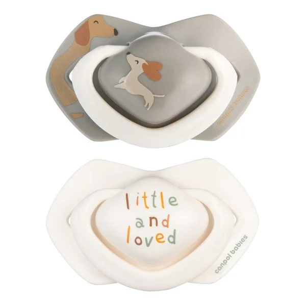 Smoczek silikonowy Light Touch 0-6m symetryczny dogs 2 szt. [Canpol Babies] - Canpol Babies