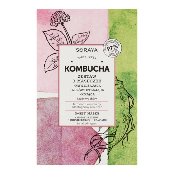 Soraya Kombucha zestaw maseczek nawilżająca rozświetlająca kojąca 8ml 3szt [Bielenda] - Bielenda
