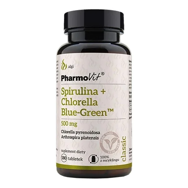 Spirulina+Chlorella 1500mg 180 tabletek [Pharmovit] - Pharmovit