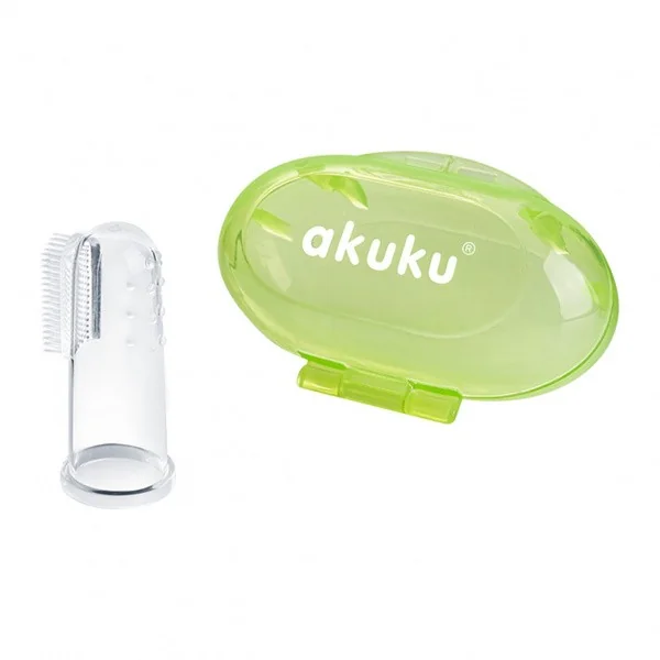 Szczoteczka silikonowa na palec zielona 1 szt [Akuku] - Akuku