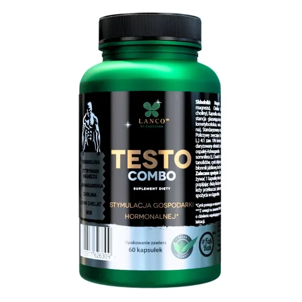 Testo Combo Magnez 75mg + Cholina + Ashwagandha 60 kapsułek [Lanco Nutritions] - LANCO NUTRITIONS