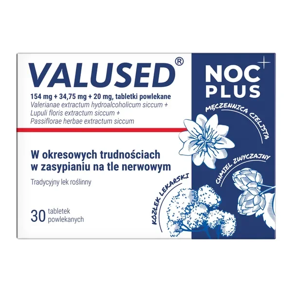 Valused Noc Plus kozłek lekarski + chmiel + męczennica 30 tabletek [Valused] - Valused
