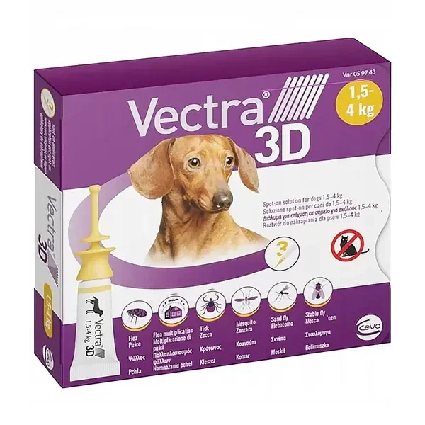 Vectra 3D Roztwór przeciwpasożytniczy dla psów 1,5-4kg pipety 3szt [Vectra] - Vectra