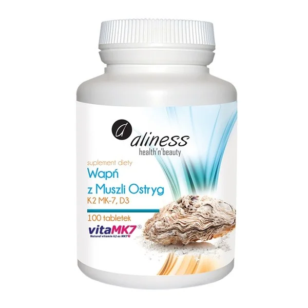Wapń z muszli ostryg K2 MK7 D3 420mg/25µg/25µg 100 tabletek [Aliness] - Aliness Health'N'Beauty