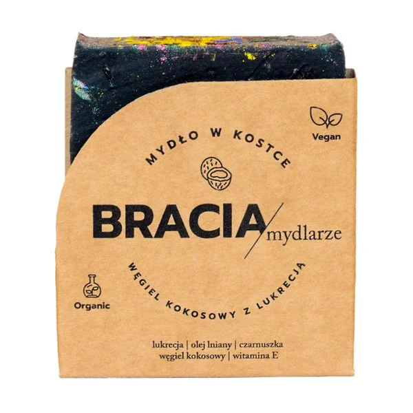 Węglowe mydło w kostce z olejem lnianym Węgiel kokosowy z lukrecją 120g [Bracia Mydlarze] - Bracia Mydlarze
