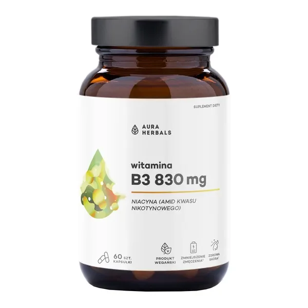 Witamina B3 830 mg 60 kapsułek [Aura Herbals] - Aura Herbals