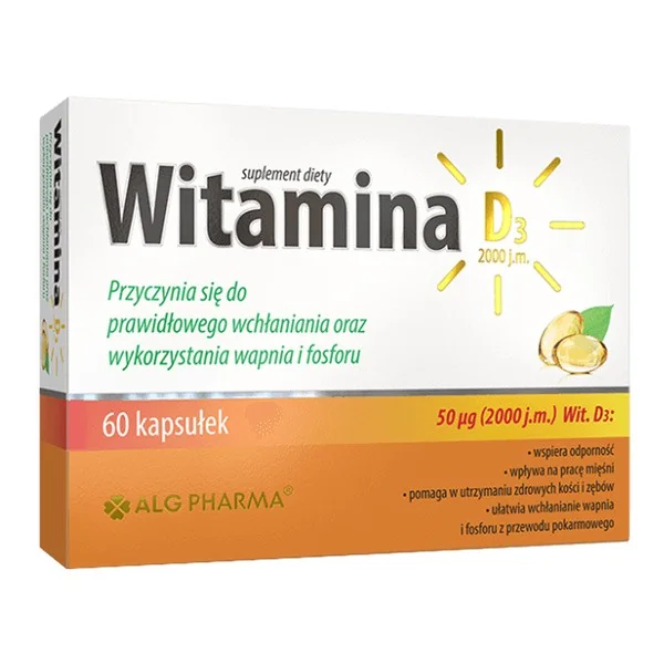 Witamina D3 2000 IU 60 kapsułek [Alg Pharma] - Alg Pharma