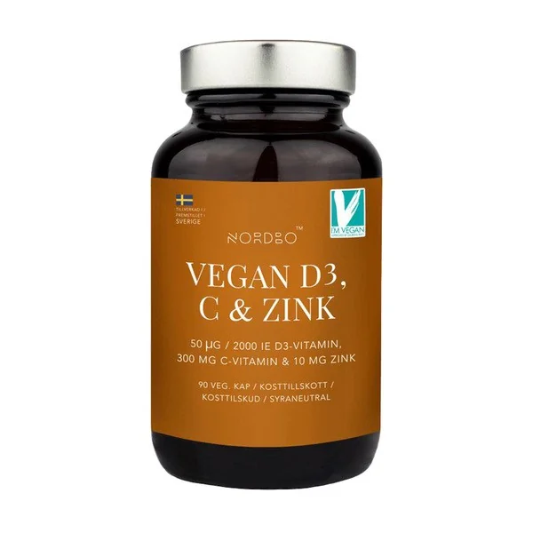 Witamina D3 2000 IU + Witamina C 300mg + Cynk 10mg 90 kapsułek [Nordbo] - Nordbo