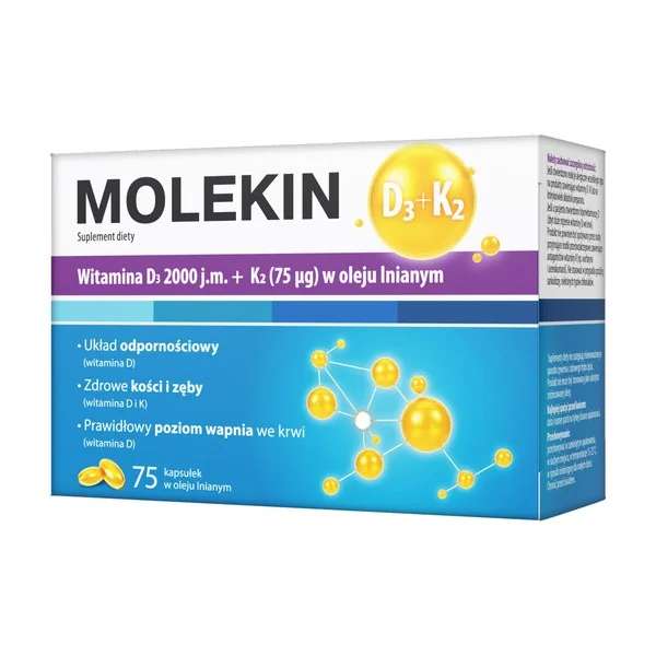 Witamina D3 50 µg + K2 75 µg 75 kapsułek [Molekin] - Molekin