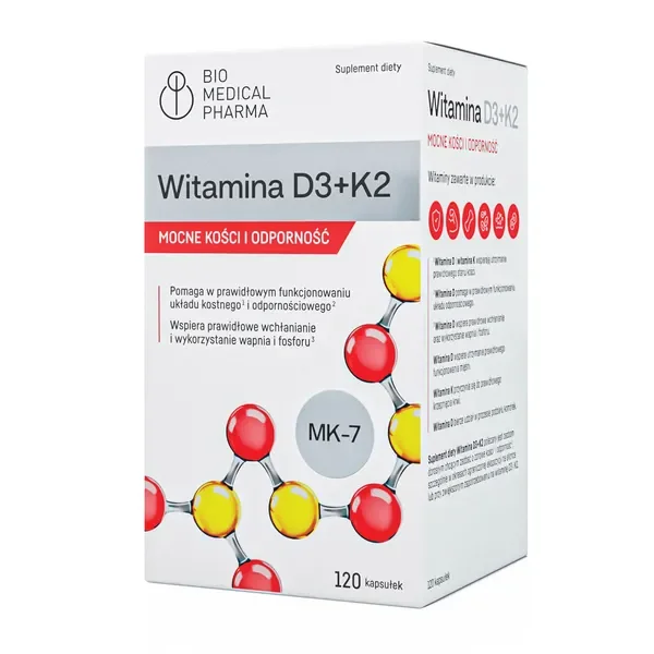 Witamina D3 + K2 50µg + 50µg 120 kapsułek [Bio Medical Pharma] - Bio Medical Pharma
