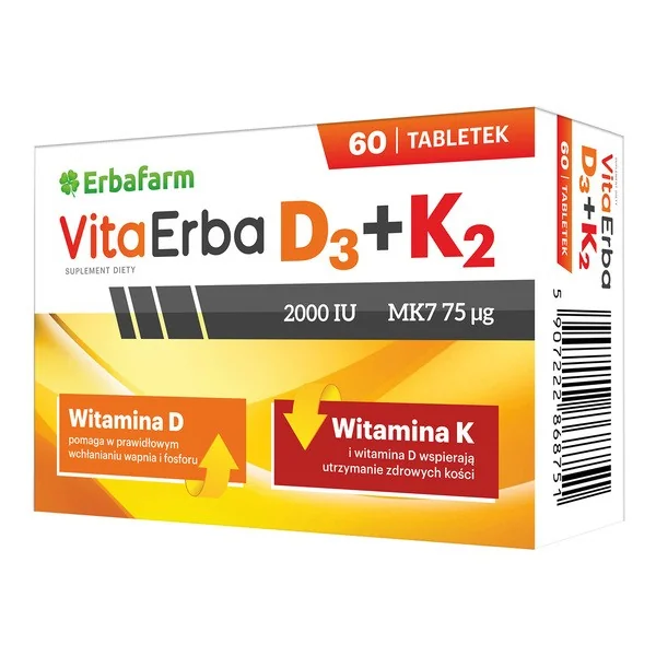 Witamina D3+K2 50µg+75µg 60 tabletek [Vitaerba] - Vitaerba
