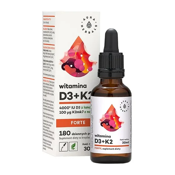 Witamina D3+K2 Forte krople 30 ml [Aura Herbals] - Aura Herbals