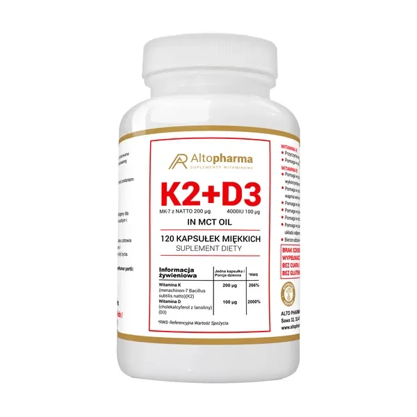 Witamina K2 200 µg + D3 100 µg (4000 IU) 120 kapsułek [Alto Pharma] - Alto Pharma