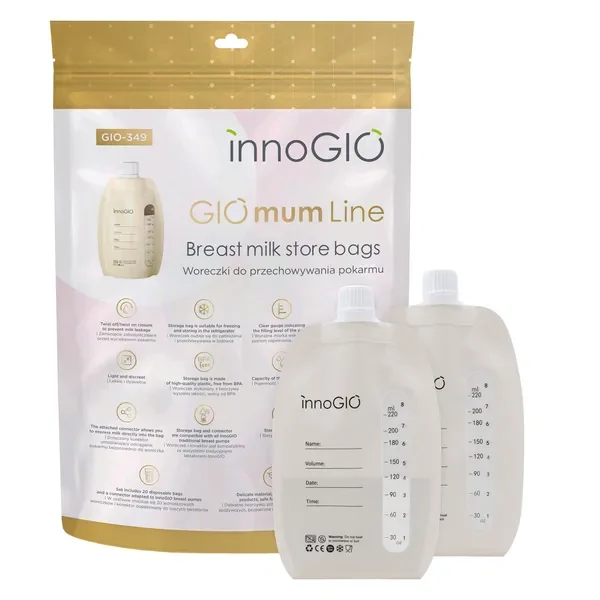 Woreczki do przechowywania pokarmu GIOmum Line GIO-349 20 szt. z konektorem [InnoGIO] - InnoGIO Polska