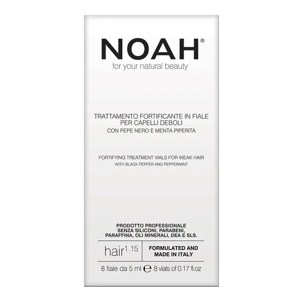 Wzmacniająca kuracja do włosów osłabionych z czarnym pieprzem i miętą pieprzową 8 x 5 ml [NOAH] - NOAH