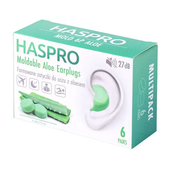 Zatyczki do uszu z aloesem 6 par [Haspro] - Haspro
