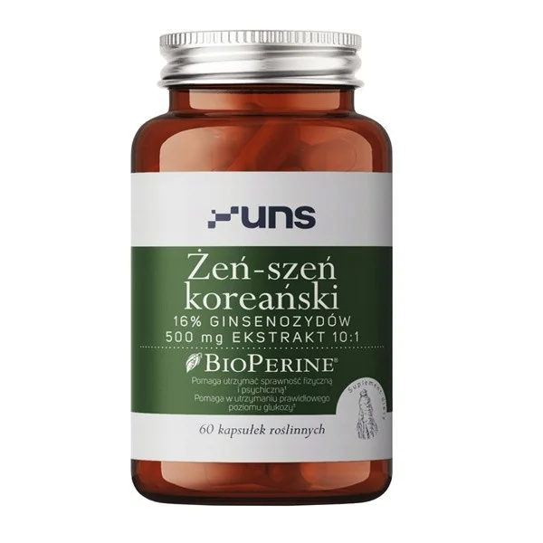 Żeń-szeń koreański 500mg + Bioperine 60 kapsułek [Uns] - Uns