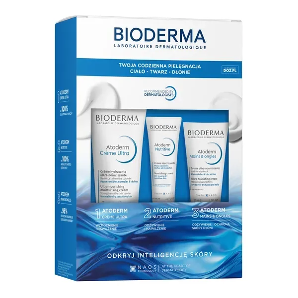 Zestaw Bioderma Atoderm - krem nawilżający 200ml + krem do twarzy 40ml + krem do rąk 50ml [Bioderma] - Bioderma