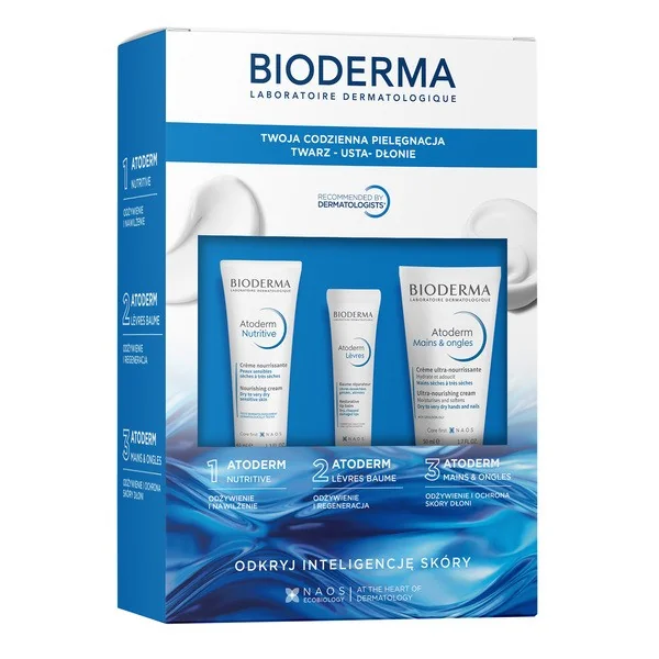 Zestaw Bioderma Atoderm - krem odżywczy 40ml + balsam do ust 15ml + krem do rąk 50ml - Bioderma