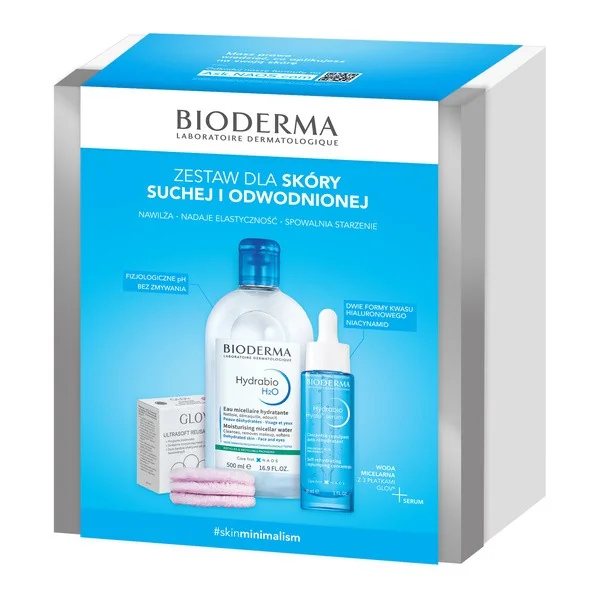 Zestaw Bioderma Hydrabio Hyalu+ serum 30ml + woda micelarna 500ml + GLOV płatki 3szt [Bioderma] - Bioderma