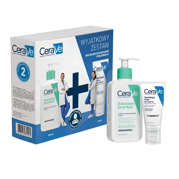Zestaw CeraVe Oczyszczający żel do mycia 236ml + Nawilżający krem do twarzy 52ml - CeraVe